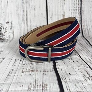 Nexbelt Golf Belt No Holes Red Blue Striped Ratchet Nylon Leather Adjustable